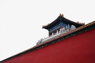 独特的红墙屋檐角免抠