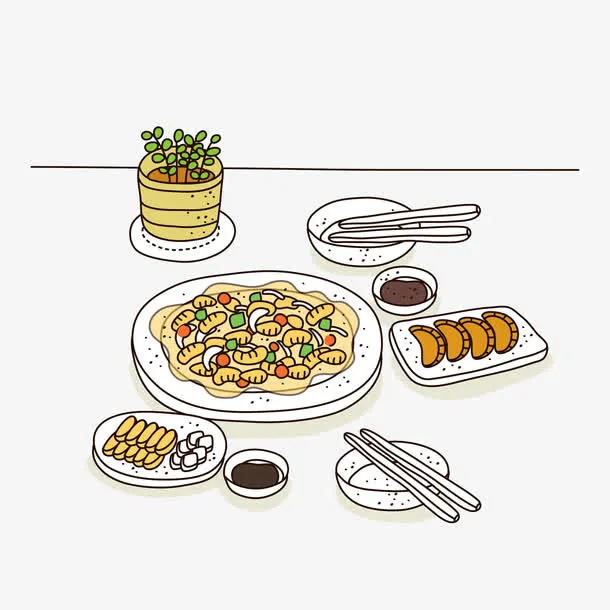 手绘卡通精美餐食免抠