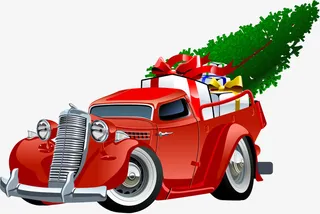 圣诞节红色卡通车辆免抠