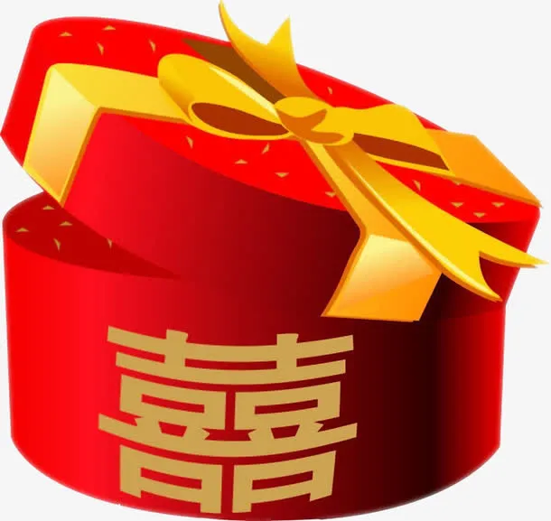 红色卡通手绘圆形喜礼盒免抠