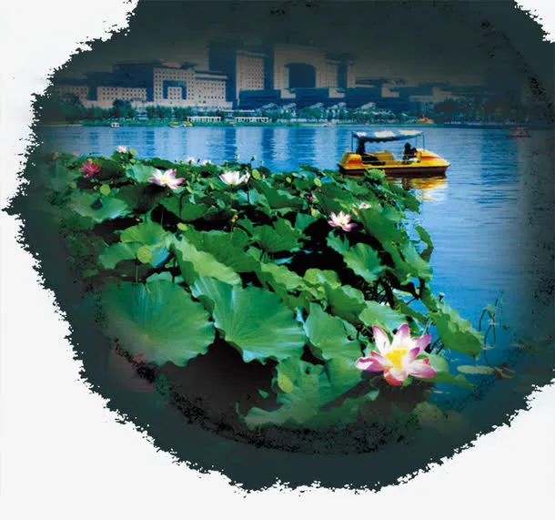 中国风水墨荷叶风景免抠