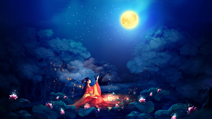 星空 夜空 少女 夜月 星光高清