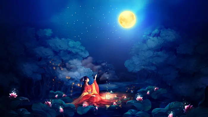 星空 夜空 少女 夜月 星光高清