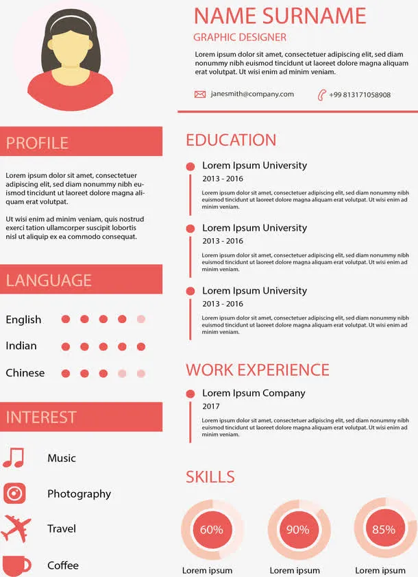 粉红色女生简历模板免抠