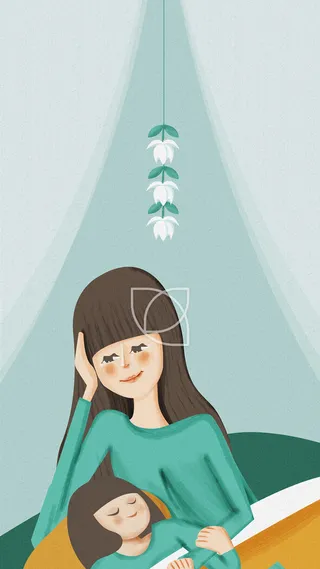 手绘绿色清新妈妈H5背景素材高清