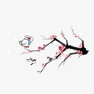 冬天小寒一只小鸟站在梅花上免抠免抠