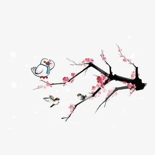 冬天小寒一只小鸟站在梅花上免抠免抠
