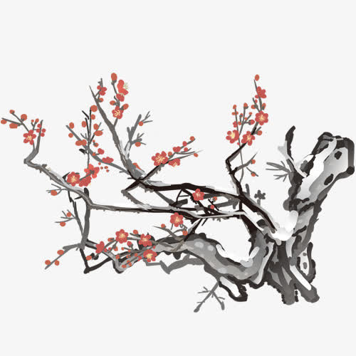 手绘水墨梅花免抠