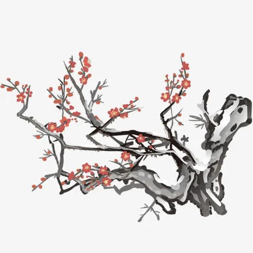手绘水墨梅花免抠