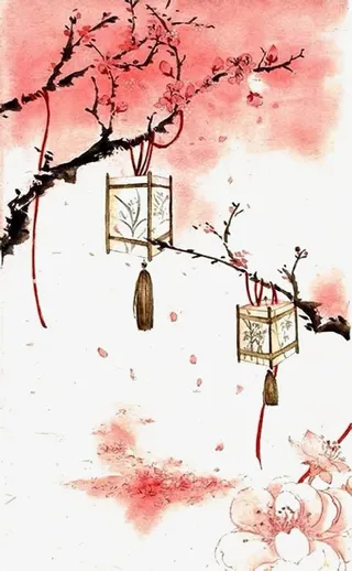 寒梅上的灯笼图片素材免抠