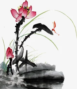 水墨莲花免抠
