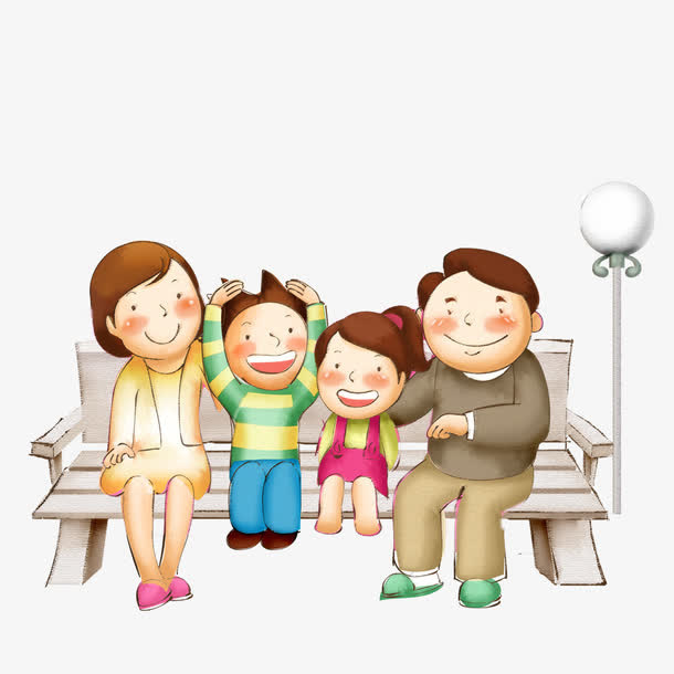长椅上的一家人免抠