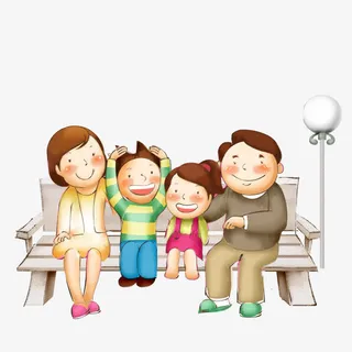 长椅上的一家人免抠