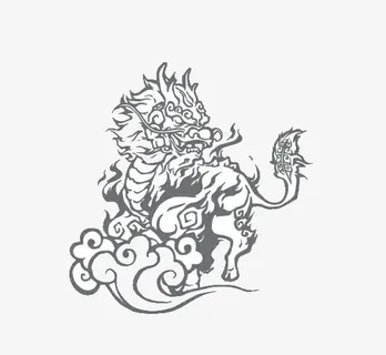 国画白描麒麟免抠 国画白描麒麟免抠