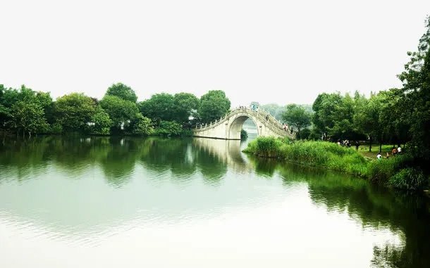 实拍山间绿水小桥免抠