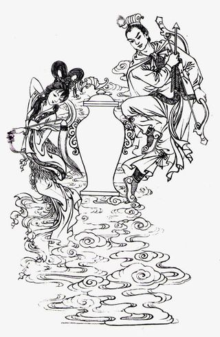 嫦娥后羿线描效果免抠