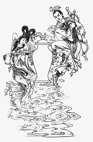 嫦娥后羿线描效果免抠