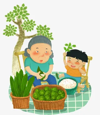 手绘可爱插画端午节孩子与宝宝一免抠