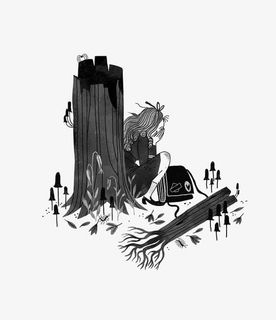 枯树旁边的女孩免抠