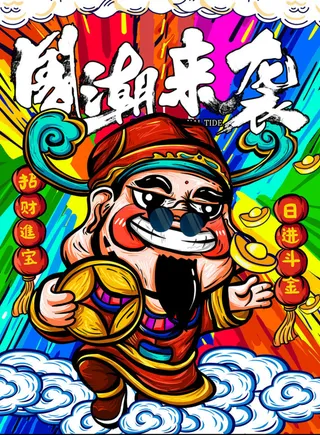 国潮来袭可爱财神宣传海报高清
