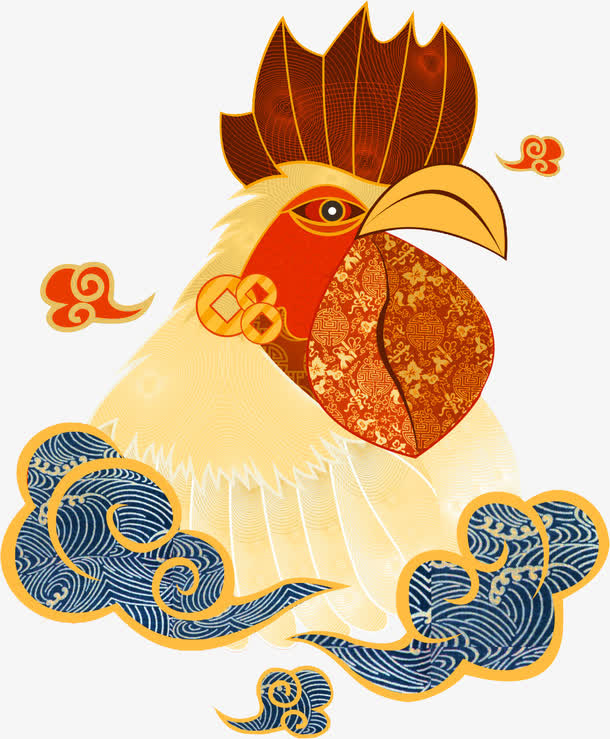 中国风卡通祥云鸡年图案免抠