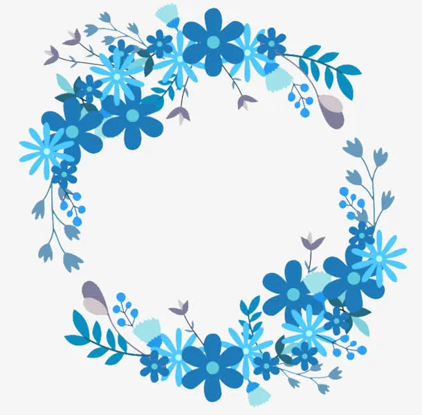蓝色扁平冬季花边免抠