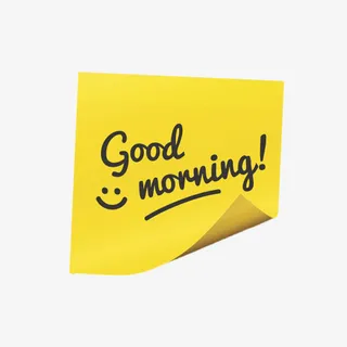 黄色写着早上好的英文字母的便笺免抠
