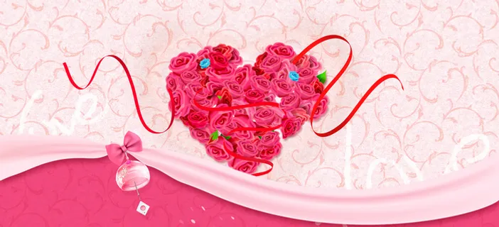 520告白日梦幻红色爱心丝带花瓣背景高清