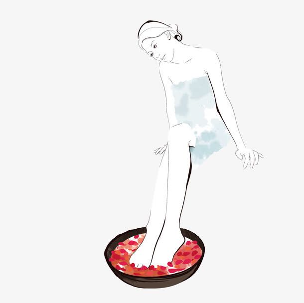 用玫瑰花瓣泡脚的美女免抠