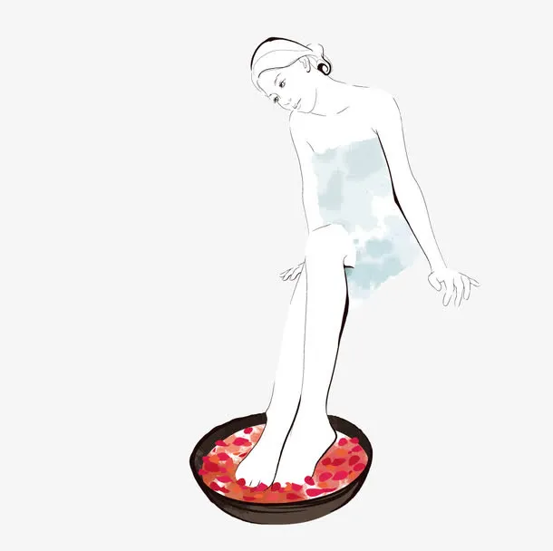 用玫瑰花瓣泡脚的美女免抠