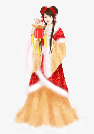 立绘古装红衣灯笼美女免抠