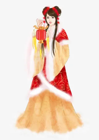 立绘古装红衣灯笼美女免抠