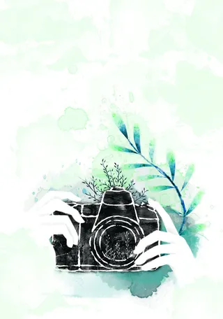 手绘相机墨迹海报高清
