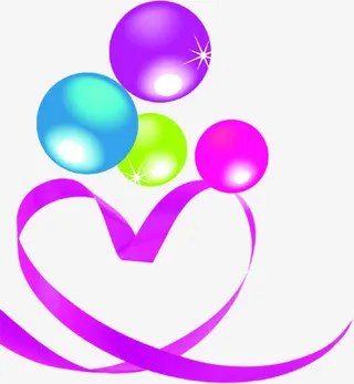 卡通心形彩带圆球七夕免抠