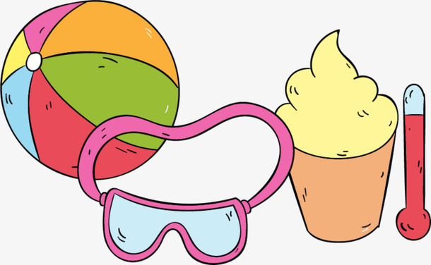 冰激凌水温计游泳眼镜夏天,元素, PNG, 素材 立夏免抠