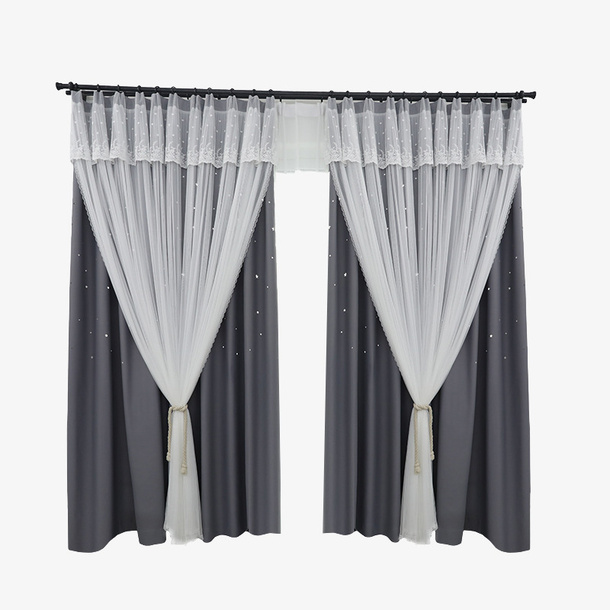 双层纱蕾丝短帘免抠图免抠