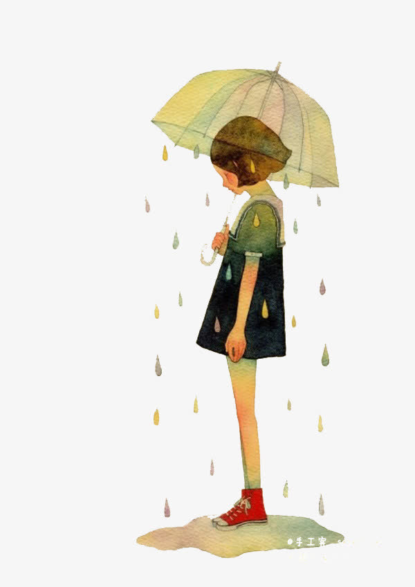 卡通立绘彩绘打着雨伞女孩免抠
