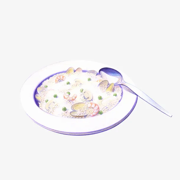 彩绘一盘海鲜炒饭素材免抠
