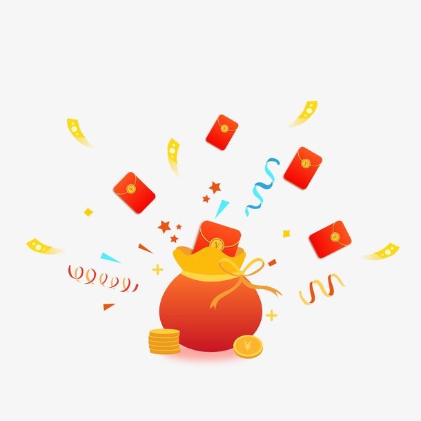 矢量钱袋红包雨免抠