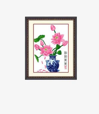 和和美美青花瓷花瓶十字绣挂画免抠