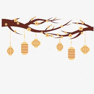 中国风枝头高挂灯笼免抠