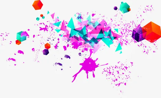彩色几何图形墨迹漂浮素材免抠