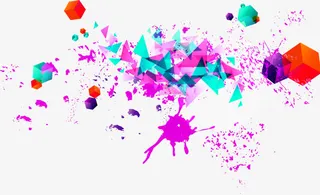 彩色几何图形墨迹漂浮素材免抠