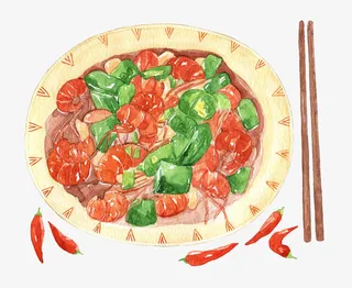 手绘油焖大虾菜谱免抠