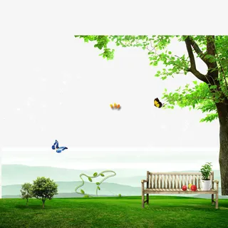 背景装饰图案 绿色 春天 椅子