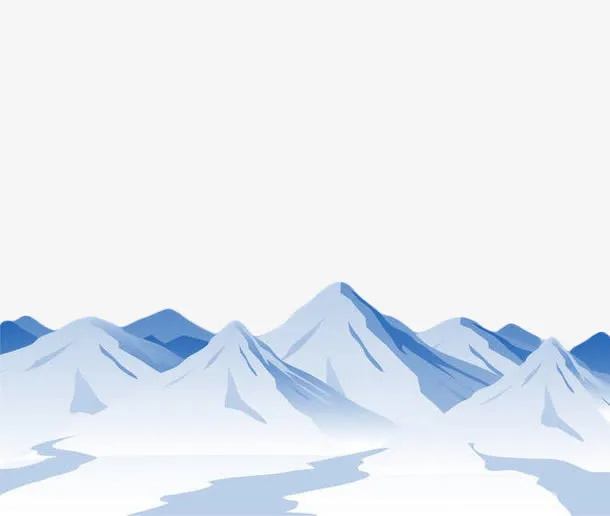 手绘蓝色雪山免抠
