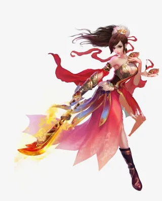 冷艳红衣美女游戏原画免抠