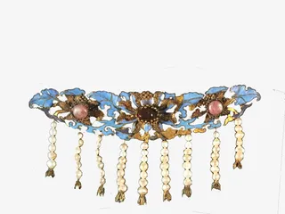 银镀金镶珠宝莲池璎珞免抠