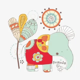 绚丽花朵和大象元素免抠