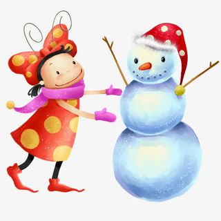 女孩堆雪人免抠